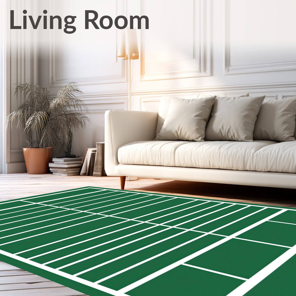 Deep Green White Lined Rectangular Rug