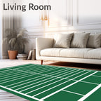 Deep Green White Lined Rectangular Rug
