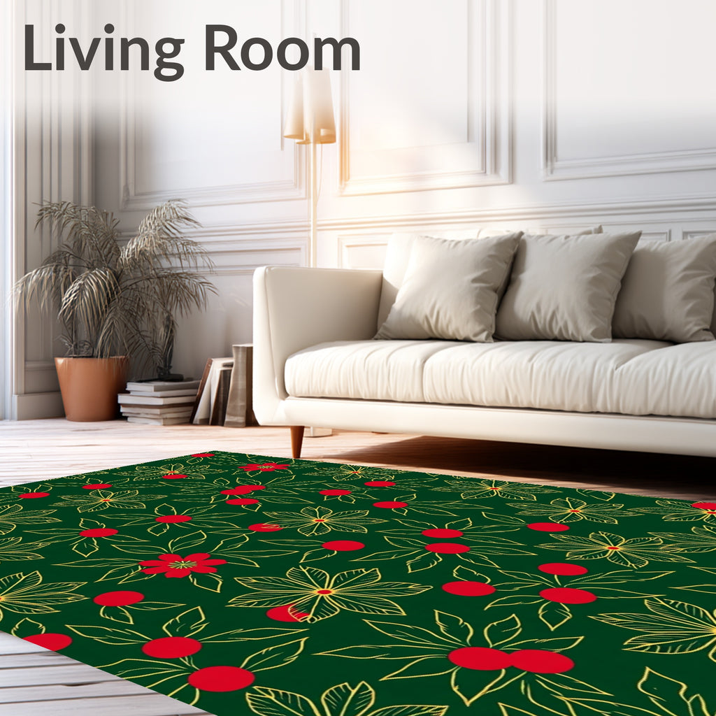 Green Red Gold Floral Vine Rug