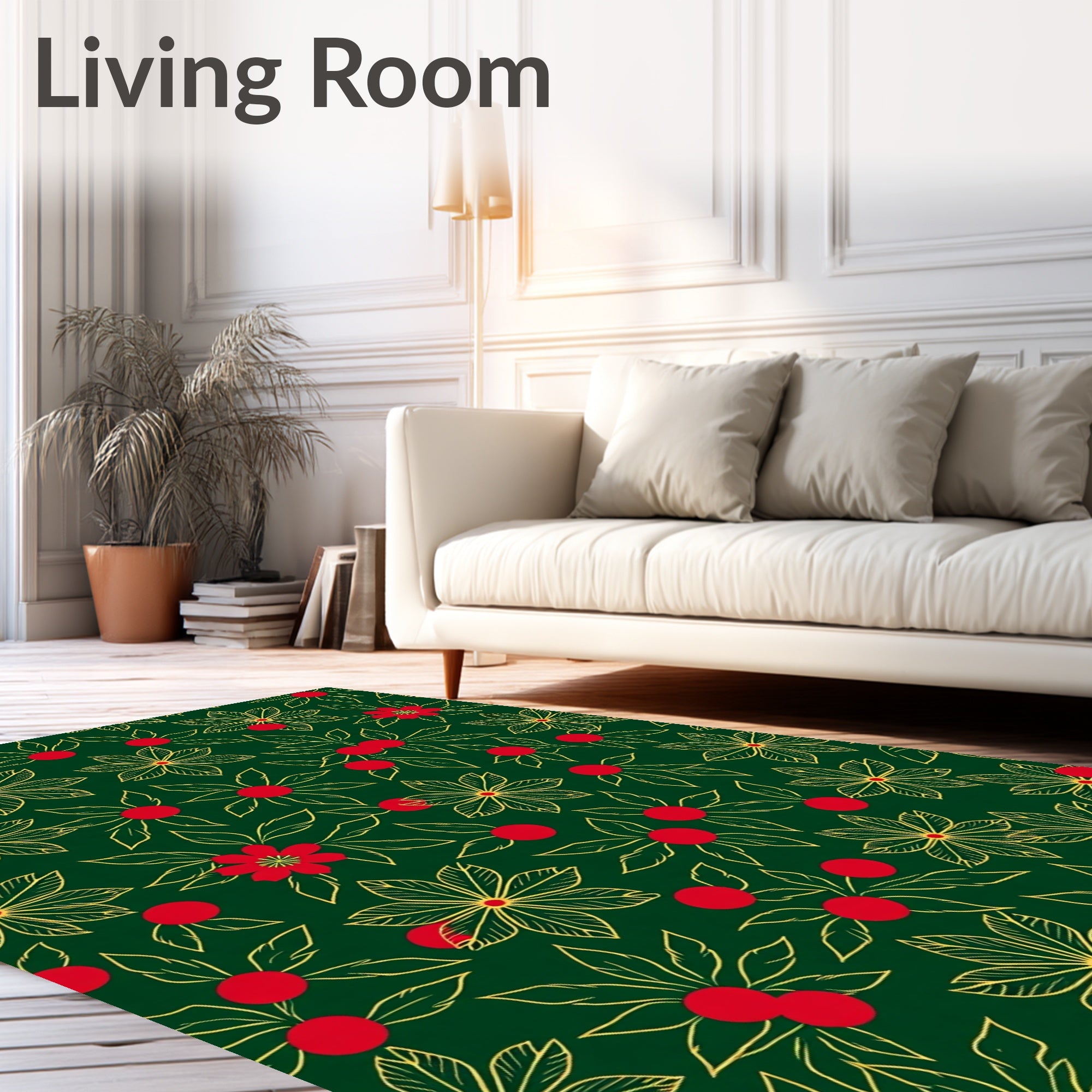 Green Red Gold Floral Vine Rug