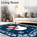 Charming Snowman Red Hat Snowflakes Border Rug