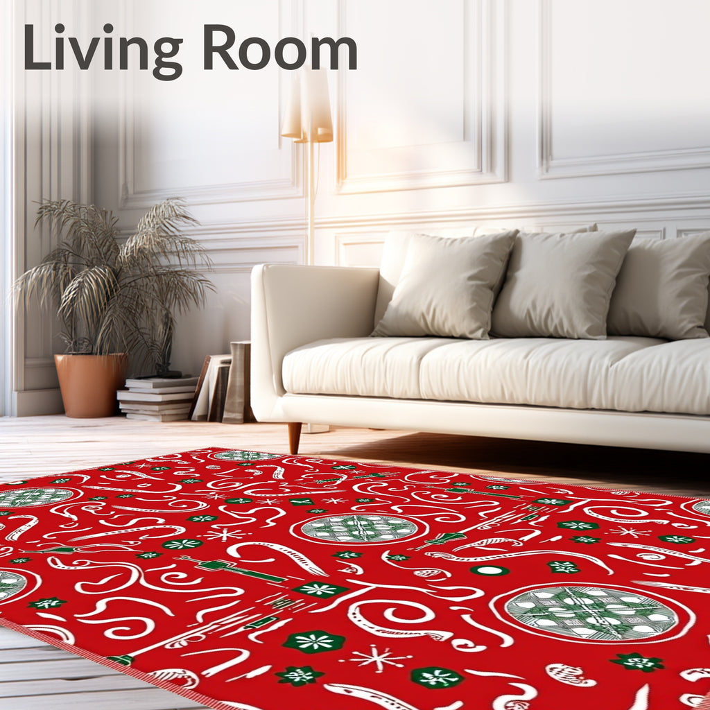 Red White Green Whimsical Festive Medallions Rug