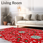 Red White Green Whimsical Festive Medallions Rug