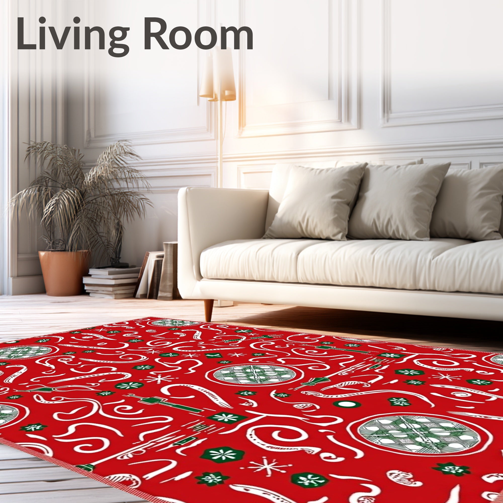 Red White Green Whimsical Festive Medallions Rug
