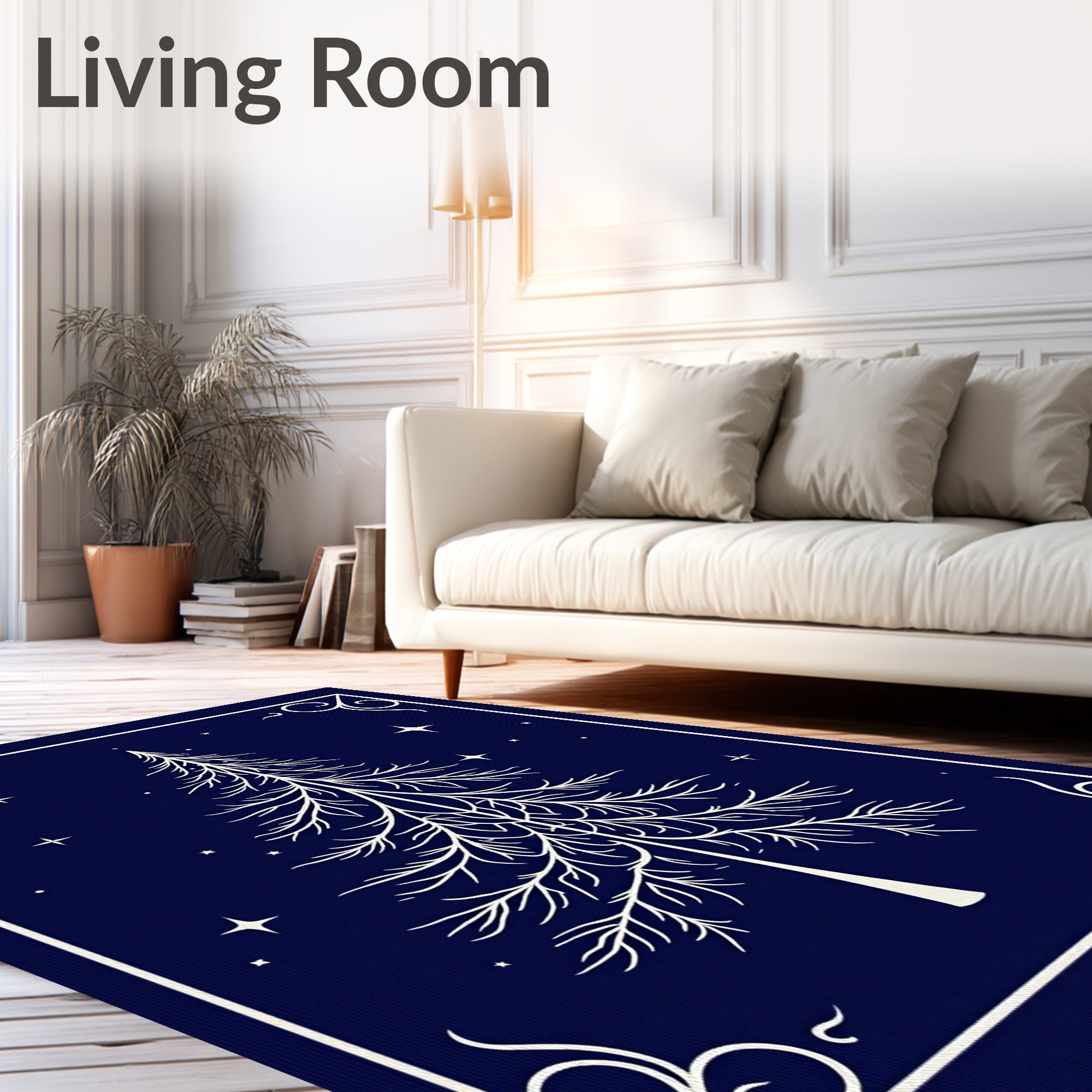 Celestial Christmas Tree White Line Art Rug