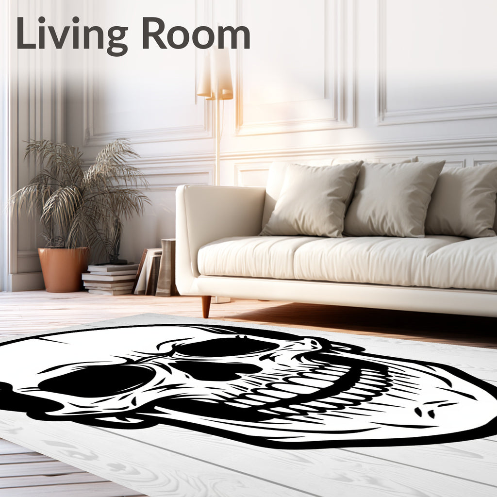 Bold Black Skull Face Graphic Rug