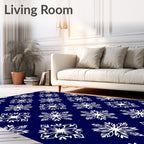 Classic White Snowflake Navy Blue Rug