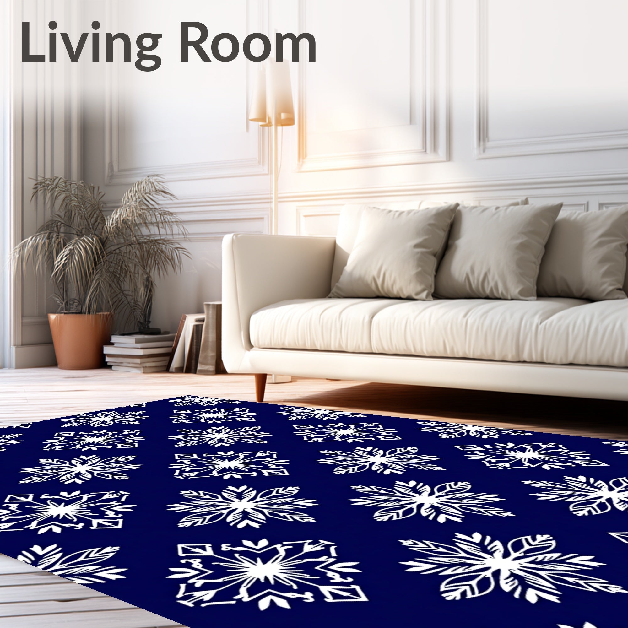 Classic White Snowflake Navy Blue Rug