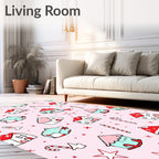 Festive Houses Candy Cane Stars Pink Rug