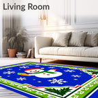 Blue Snowman With Ice Cream Border Rug