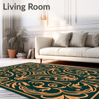Orange Floral Vines on Emerald Background Rug