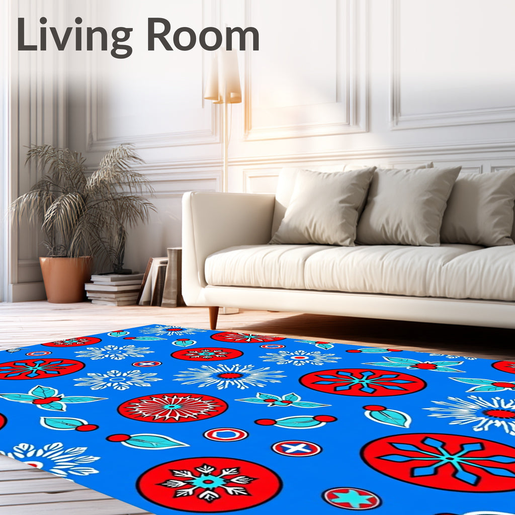 Bold Red Radial Starburst Blue Rug