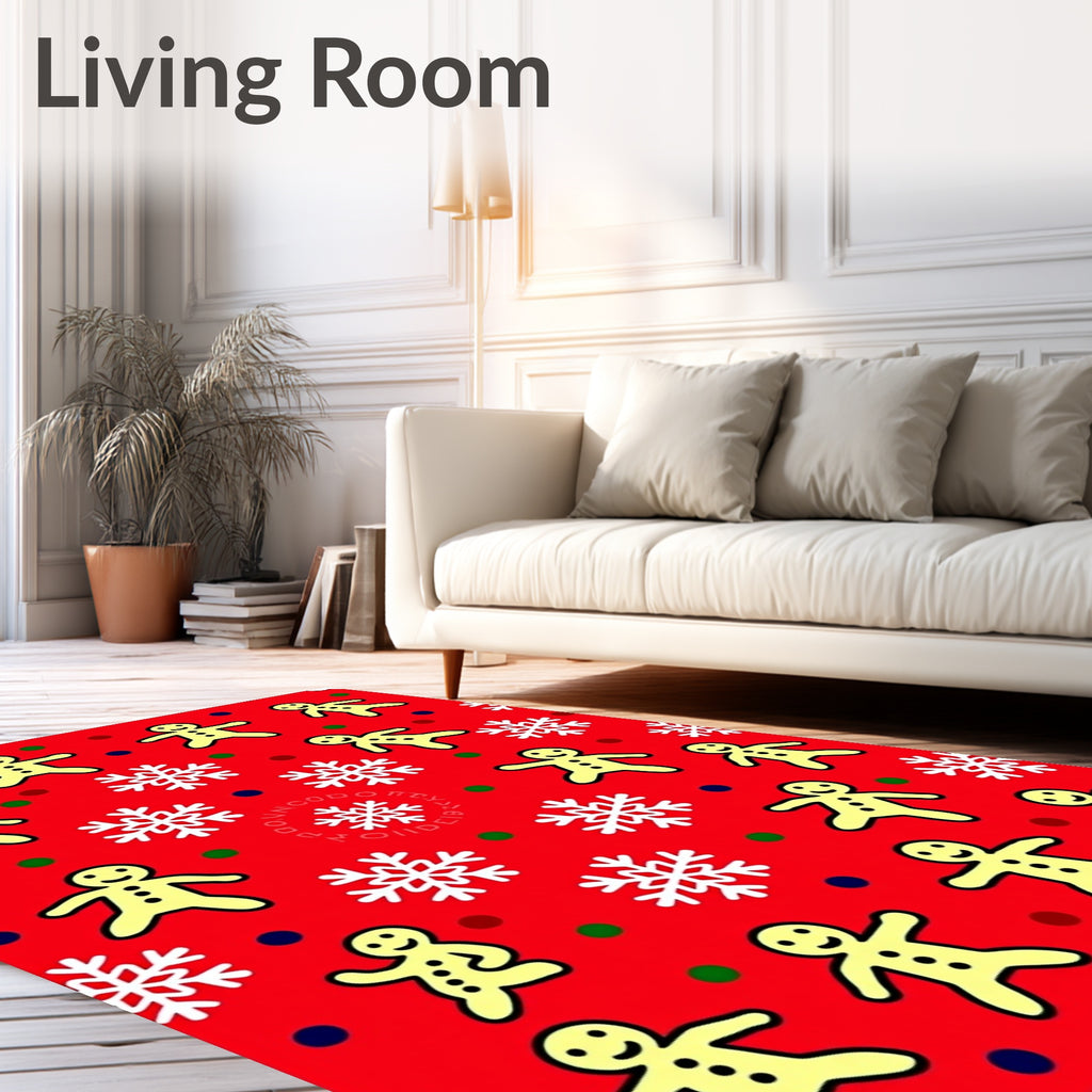 Festive Red Gingerbread Snowflakes Scattering Rug