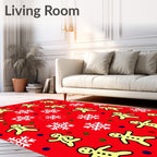 Festive Red Gingerbread Snowflakes Scattering Rug