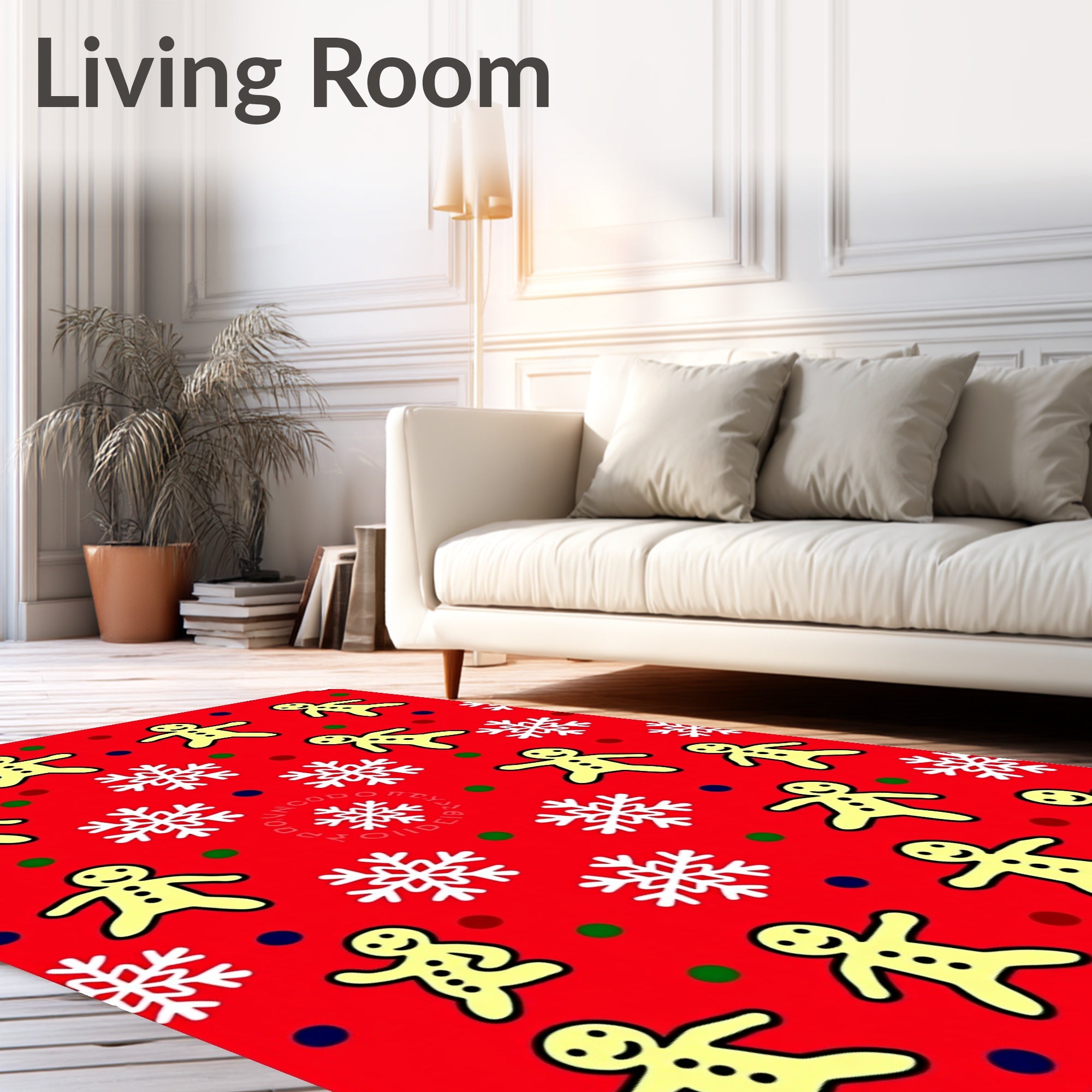 Festive Red Gingerbread Snowflakes Scattering Rug