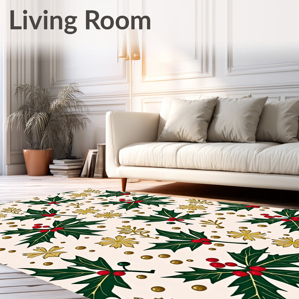 Emerald Holly Berry Red Gold Floral Rug