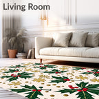 Emerald Holly Berry Red Gold Floral Rug