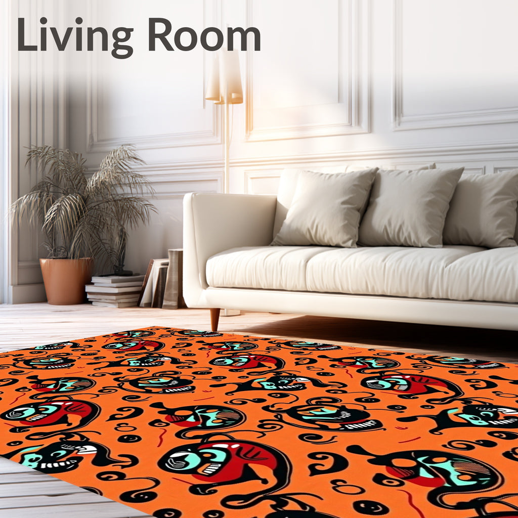 Bold Orange Red Black Character Swirl Rug