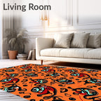 Bold Orange Red Black Character Swirl Rug