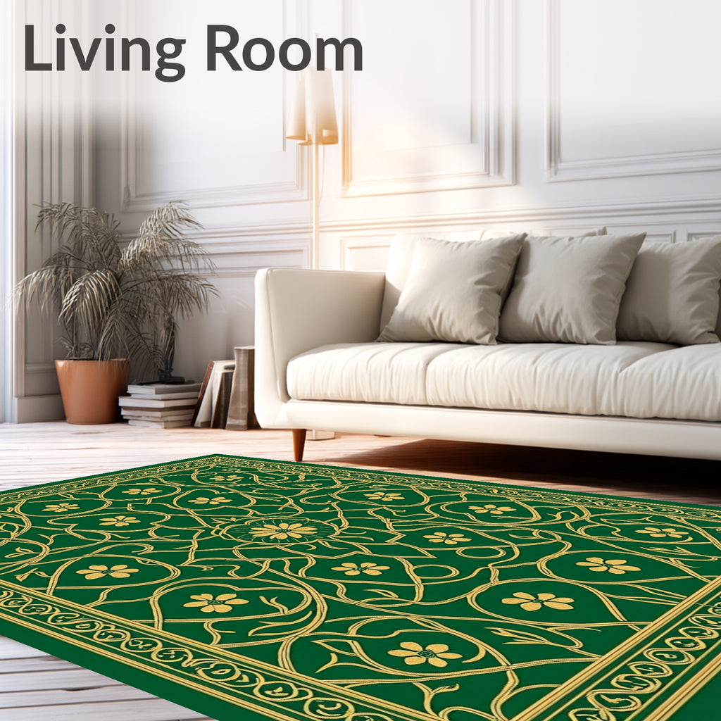 Emerald Gold Floral Arabesque Rug