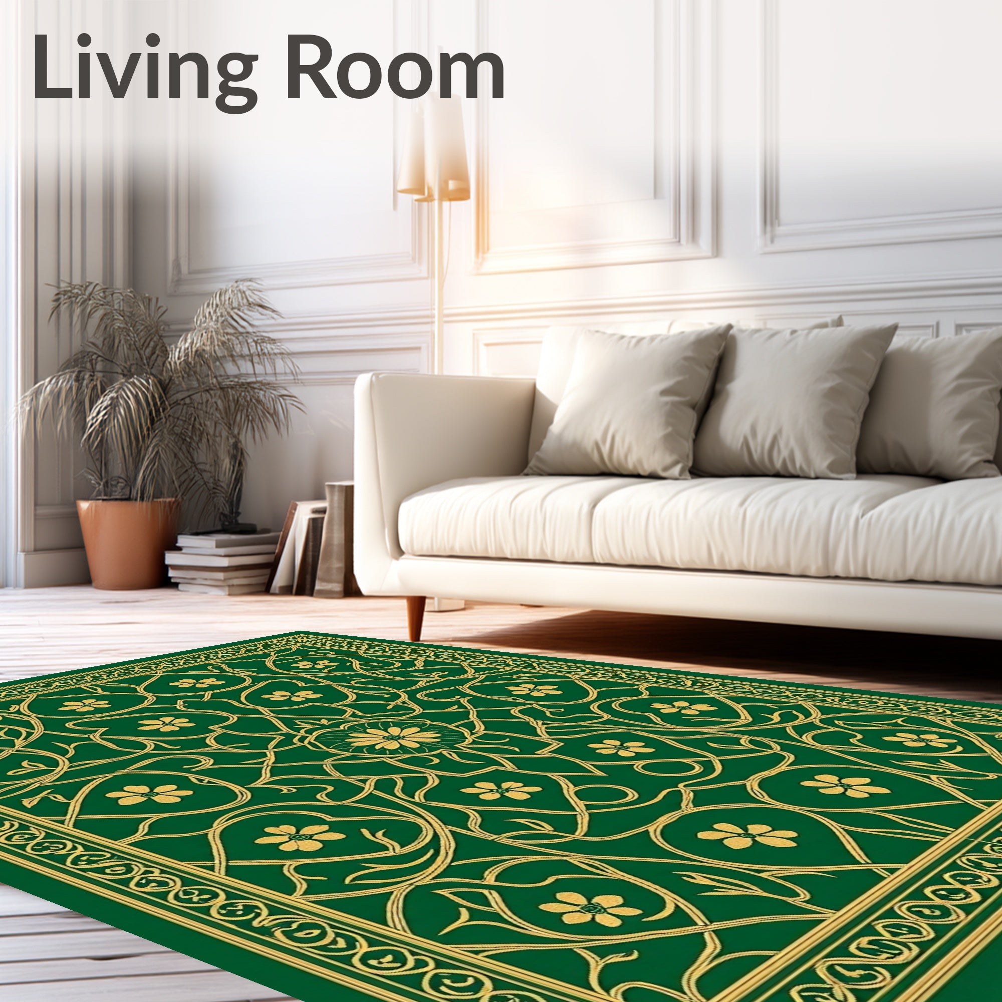 Emerald Gold Floral Arabesque Rug