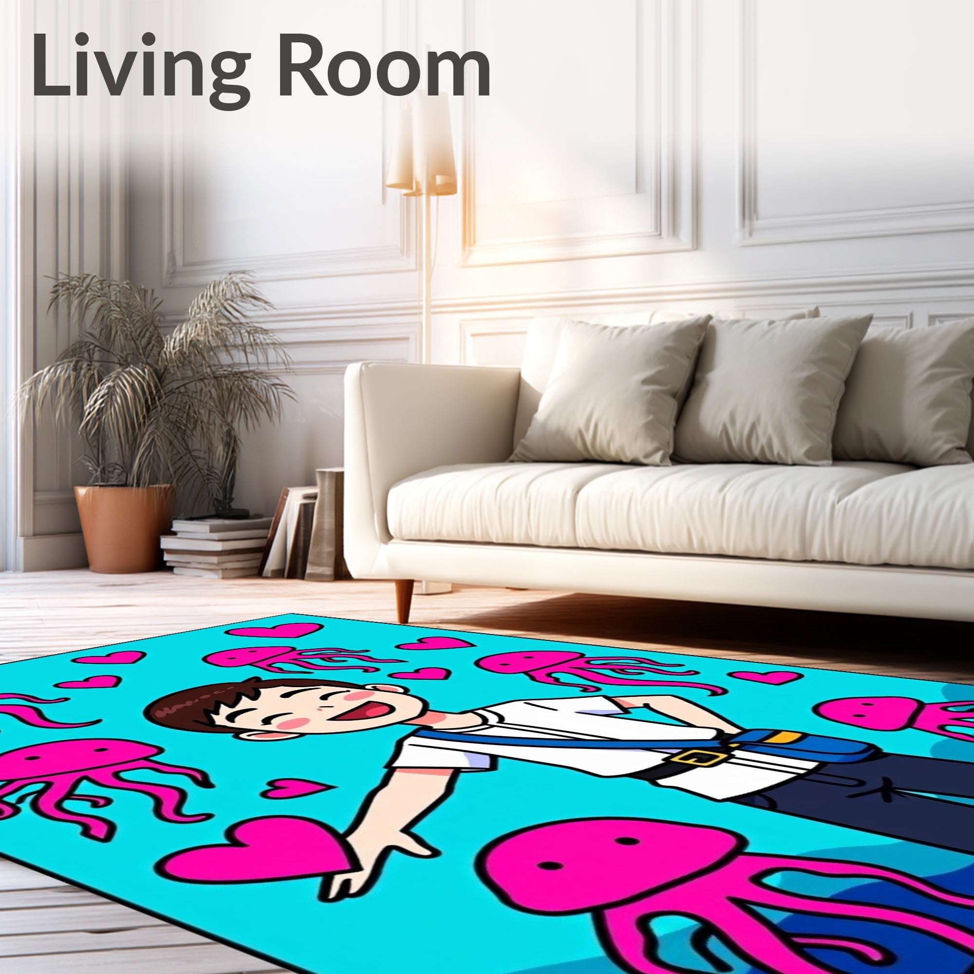 Pink Jellyfish And Heart Filled Ocean Rug