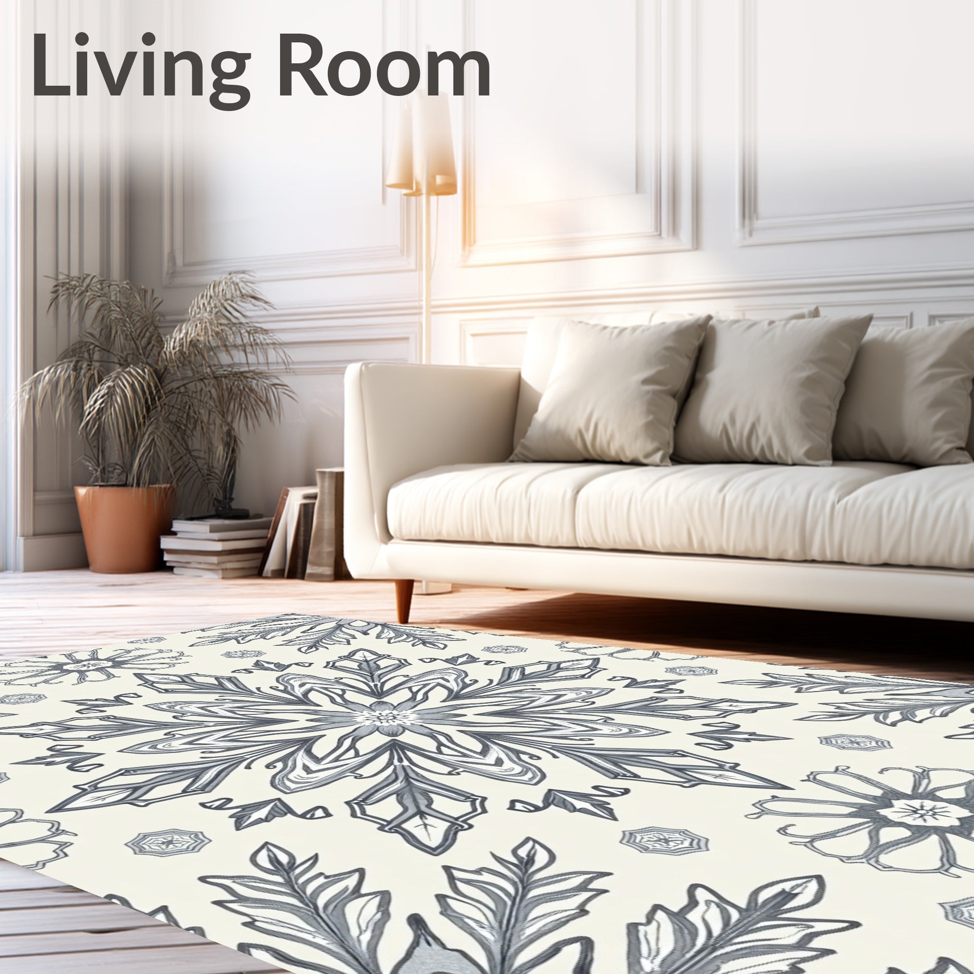 Tonal Gray Intricate Floral Mandala Rug