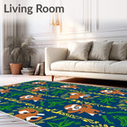 Cute Sloth Jungle Animals with Foliage Rug