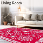 Crimson White Snowflake Medallion Collage Rug
