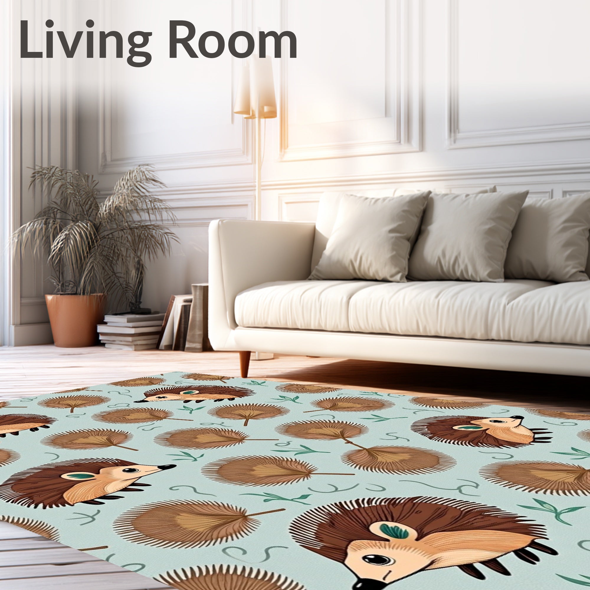 Cute Brown Hedgehog Leaf Medley Rug