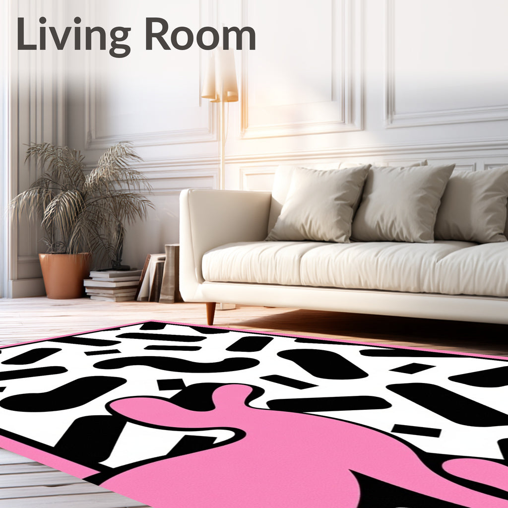 Playful Pink Abstract Shapes Collage Rug