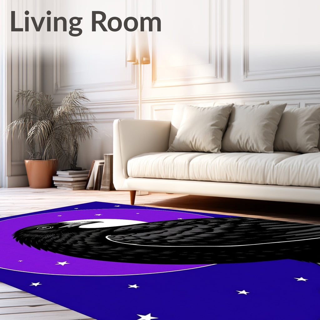 Mysterious Black Crow Moonlit Sky Rug