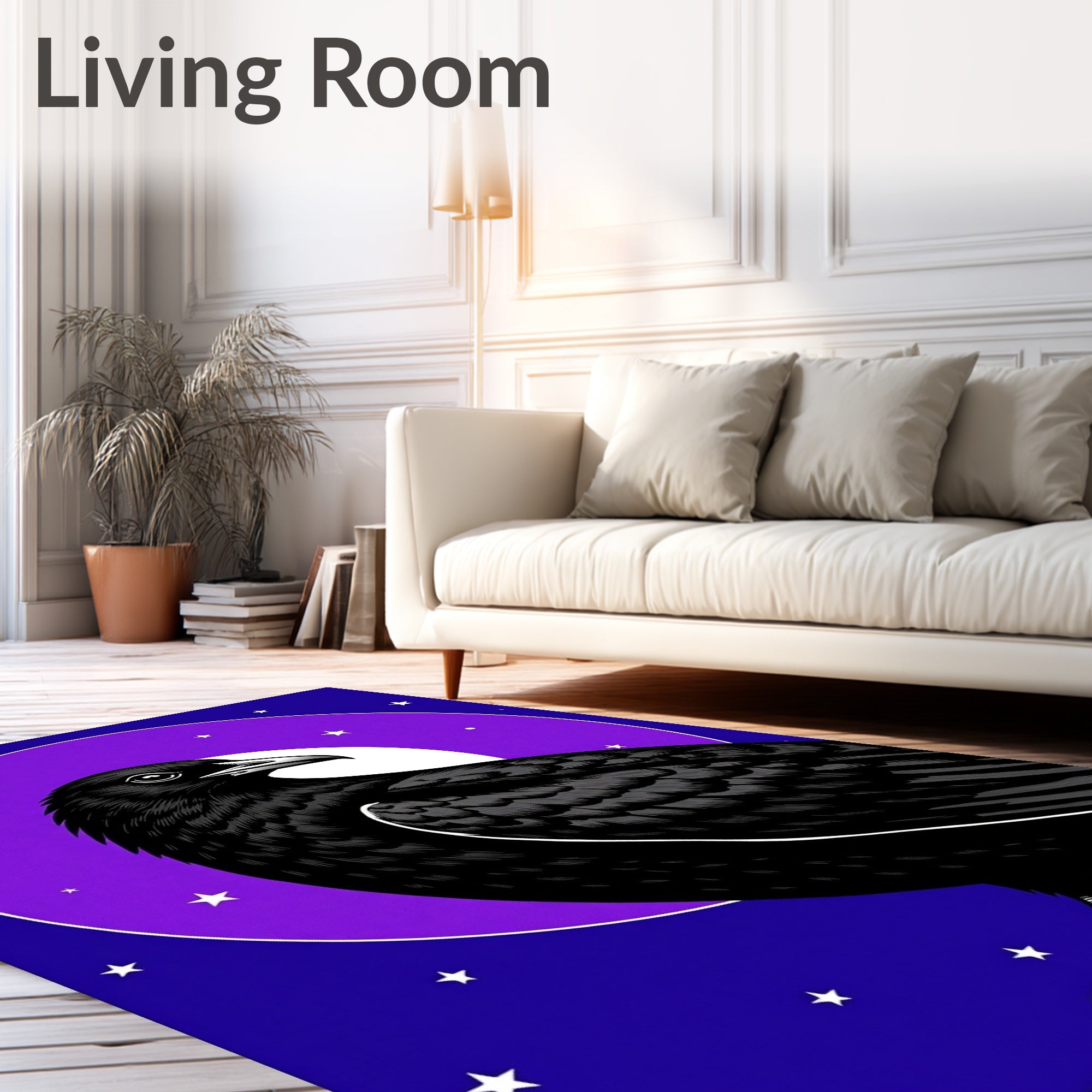 Mysterious Black Crow Moonlit Sky Rug