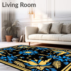 Black Blue Yellow Floral Symmetry Rug