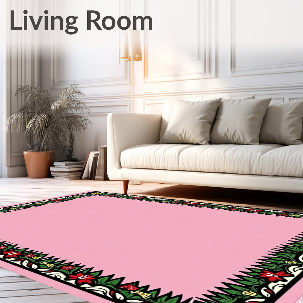 Pink Floral Christmas Border Rug