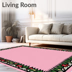 Pink Floral Christmas Border Rug