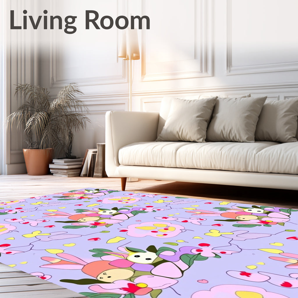 Whimsical Pastel Bunny Floral Garden Rug