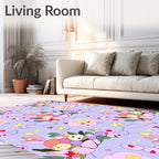 Whimsical Pastel Bunny Floral Garden Rug