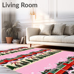 Vintage Train Christmas Tree Ribbon Pink Rug