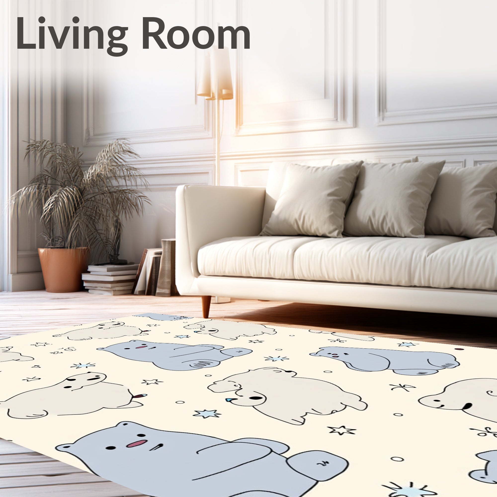 Whimsical Polar Bears Starry Night Rug