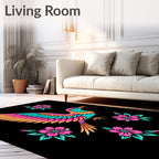 Vibrant Pink Teal Bird Floral Scatter Rug