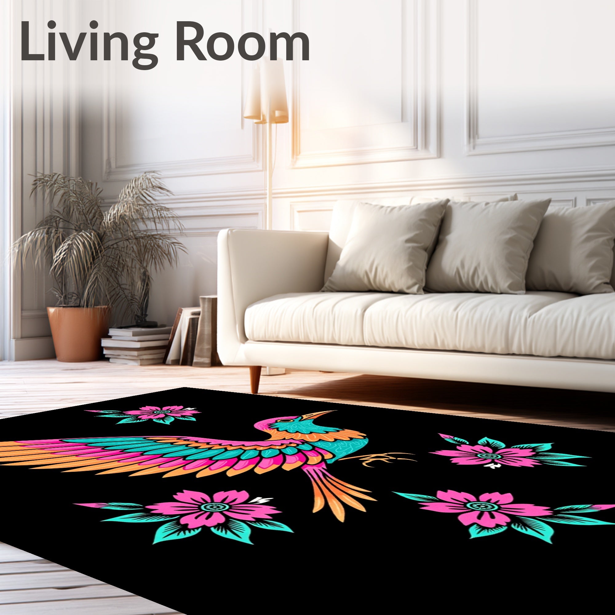 Vibrant Pink Teal Bird Floral Scatter Rug