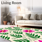 Fuchsia Floral Green Leaf Garden Rug