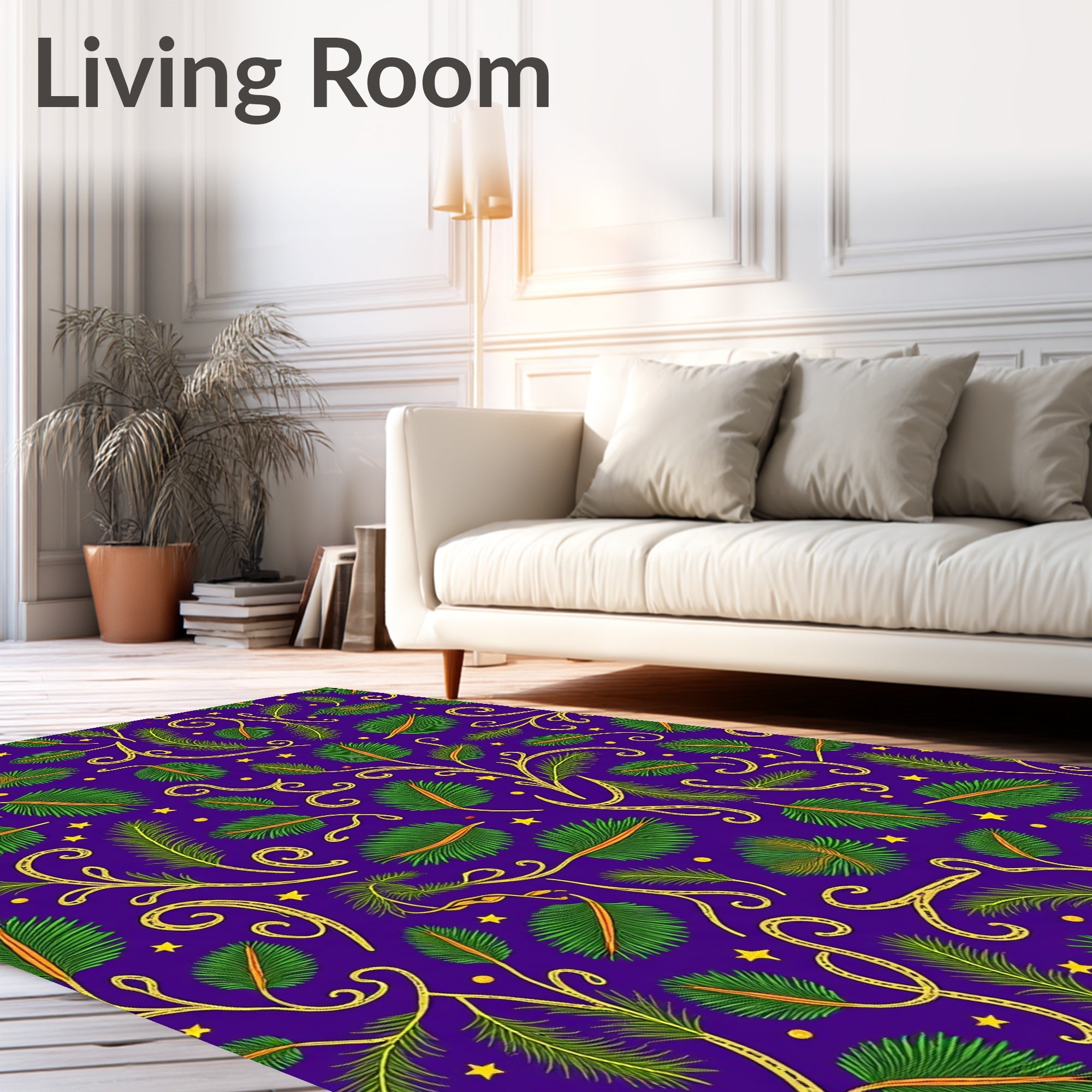 Purple Emerald Leaf Swirl Star Rug