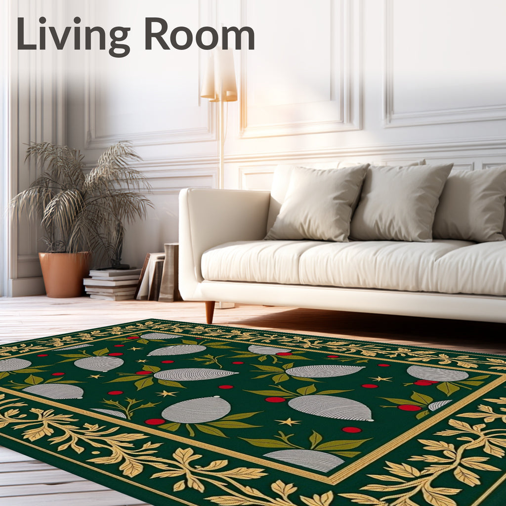 Green Pinecone Botanical Border Rug