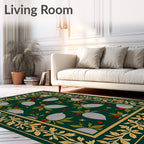 Green Pinecone Botanical Border Rug