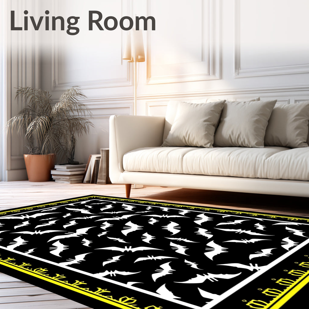 Black White Flying Bat Border Rug
