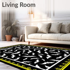 Black White Flying Bat Border Rug