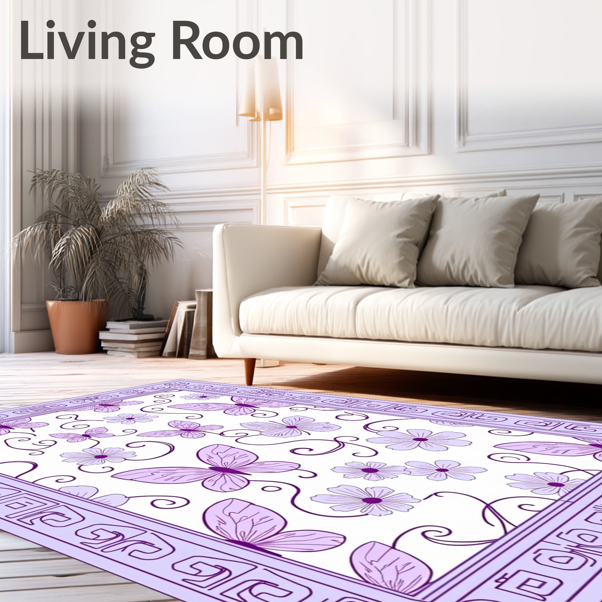 Lavender Butterflies and Flowers Meadow Rug