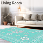 Turquoise White Starburst Floral Mandala Rug